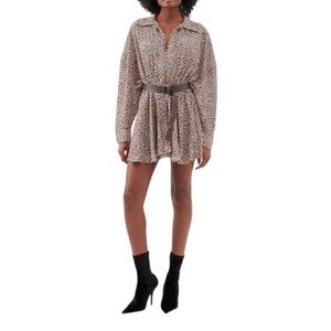 Norma Kamali Womens Oversized Leopard-Print Georgette Mini Shirtdress Size 8